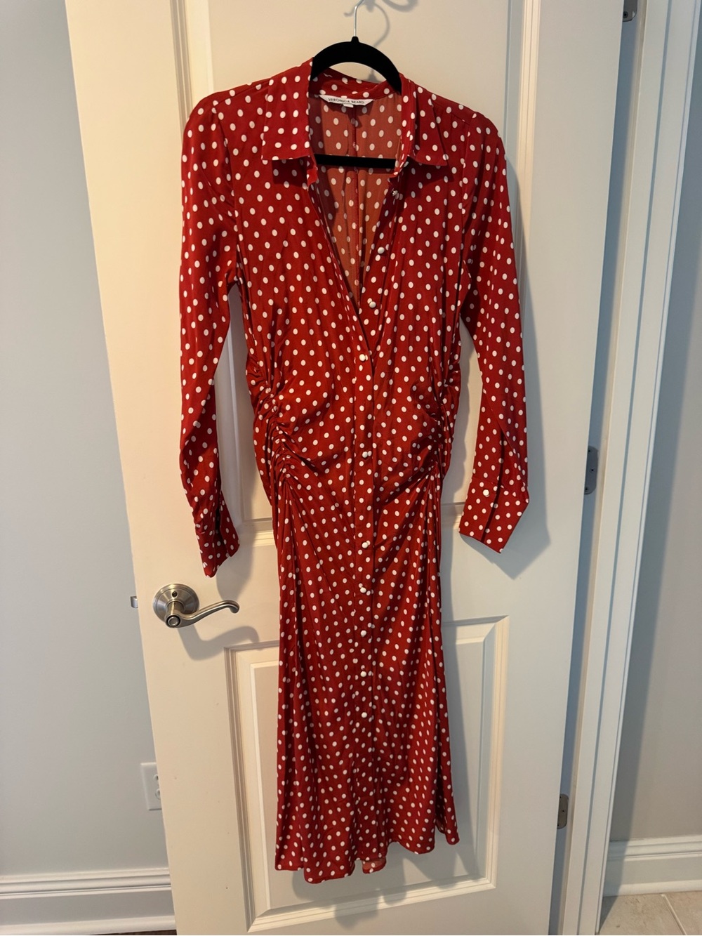 Veronica Beard Lex Polka Dot Midi Wrap Dress in Rust Red | Size 2 - Picture 5 of 9